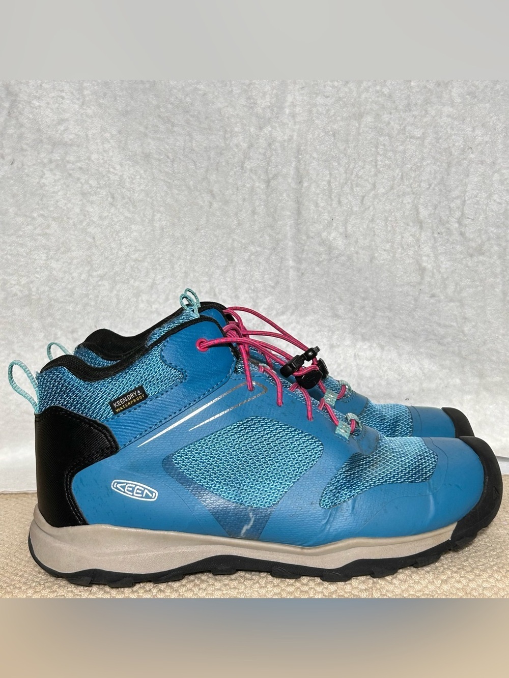 Keen Youth Blue Wanduro Waterproof Bungee Lace Hiking Trail Boots Shoes SZ US 6